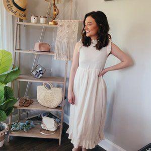 IVORY MIDI DRESS WITH RUFFLE DETAIL